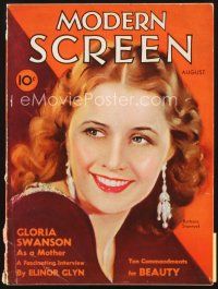 4p113 MODERN SCREEN magazine August 1932 artwork portrait of beautiful smiling Barbara Stanwyck!