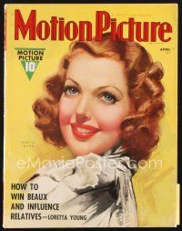 4p098 MOTION PICTURE magazine April 1938 great artwork of pretty Loretta Young by Zoe Mozert!