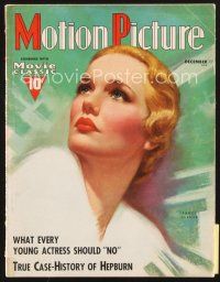 4p094 MOTION PICTURE magazine December 1937 wonderful art portrait of cult star Frances Farmer!