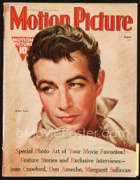 4p100 MOTION PICTURE magazine June 1938 wonderful art of suave Robert Taylor by Marland Stone!
