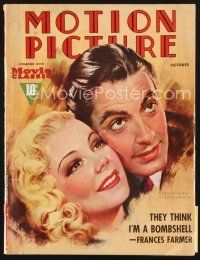 4p092 MOTION PICTURE magazine October 1937 great artwork of Tyrone Power & pretty Sonja Henie!