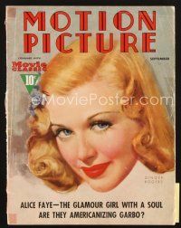 4p091 MOTION PICTURE magazine September 1937 wonderful artwork portrait of pretty Ginger Rogers!