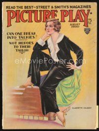 4p080 PICTURE PLAY magazine August 1930 wonderful full-length art of pretty Claudette Colbert!