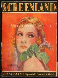 4p072 SCREENLAND magazine February 1927 incredible artwork of beautiful Greta Garbo by Jay Weaver!