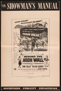 4p297 BEHIND THE HIGH WALL pressbook '56 Tully, Sylvia Sidney, cool big house prison break art!