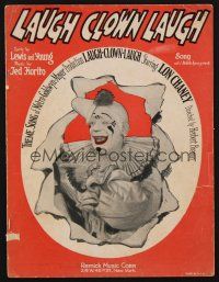 4p225 LAUGH CLOWN LAUGH sheet music '28 great image of Lon Chaney in full clown make up!