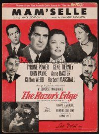 4p231 RAZOR'S EDGE sheet music '46 Tyrone Power, Gene Tierney, W. Somerset Maugham, Mam'selle!
