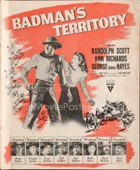 4p293 BADMAN'S TERRITORY pressbook '46 Randolph Scott, Gabby Hayes, Ann Richards