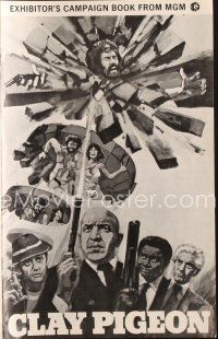 4p306 CLAY PIGEON pressbook '71 cool art of Vietnam vet Telly Savalas shooting pistol!