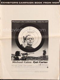 4p328 GET CARTER pressbook '71 Michael Caine w/gun in assassin's scope!