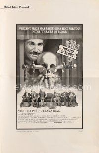 4p410 THEATRE OF BLOOD pressbook '73 Vincent Price holding bloody skull w/dead audience!