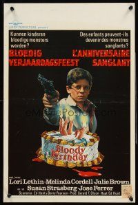 4r516 BLOODY BIRTHDAY Belgian '81 weird gruesome hand-in-birthday-cake artwork!