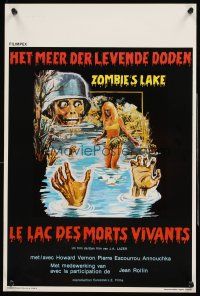 4r652 ZOMBIE LAKE Belgian '81 Rollin's, Le Lac Des Morts Vivants, art of Nazi undead & girl!