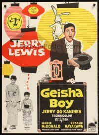 4r419 GEISHA BOY Danish '60 cool art of screwy Jerry Lewis who visits Japan!