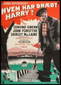 4r492 TROUBLE WITH HARRY Danish '59 Alfred Hitchcock, art of Edmund Gwenn with dead body!