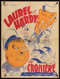 4r715 SAPS AT SEA French 23x32 '40s wonderful different art of Laurel & Hardy, Hal Roach!