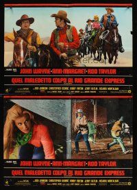 4r369 TRAIN ROBBERS 4 Italian photobustas '73 cowboy John Wayne in action, sexy Ann-Margret!