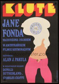 4r064 KLUTE Polish 23x33 '73 Mlodozeniec art of intended murder victim & call girl Jane Fonda!