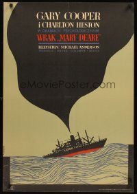 4r075 WRECK OF THE MARY DEARE Polish 23x33 '66 Gary Cooper & Heston, Stachurski art of ship!
