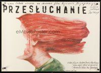 4r107 INTERROGATION Polish 27x38 '82 wild Pagowski art of woman with gagged face in her hair!