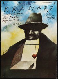 4r111 KRAMARZ Polish 27x38 '90 great surreal Andrzej Pagowski art of man with heart on a string!