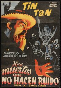 4r254 HAY MUERTOS QUE NO HACEN RUIDO Spanish '48 Reiz art of wacky Tin Tan & skeletons!