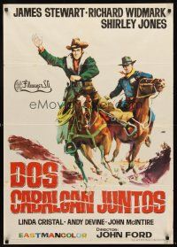 4r288 TWO RODE TOGETHER Spanish '62 John Ford, art of James Stewart & Richard Widmark on horses!