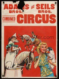 4s209 ADAMS BROS. & SEILS BROS. COMBINED CIRCUS circus poster '50s art of trick dogs & trainer!