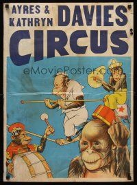 4s212 AYRES & KATHRYN DAVIES CIRCUS circus poster '40s wacky art of monkeys!