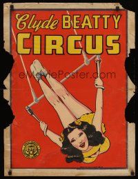 4s220 CLYDE BEATTY CIRCUS circus poster 1950s art of sexy girl on trapeze!