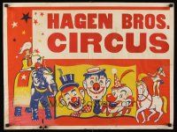 4s228 HAGEN BROS. CIRCUS circus poster '40s art of goofy clowns & animals!