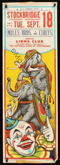 4s237 MILLS BROS. 3 RING CIRCUS circus poster '62 creepy clown & elephants art!