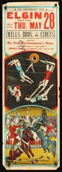 4s238 MILLS BROS. 3 RING CIRCUS circus poster '62 art of trapeze & horses!