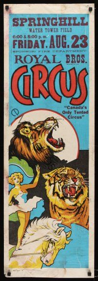 4s241 ROYAL BROS. CIRCUS Canadian circus poster '50s art of big cats & sexy woman on horse!