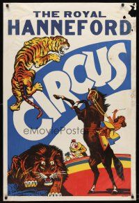 4s242 ROYAL HANNEFORD CIRCUS circus poster '40s big cats & sexy girl on horseback!