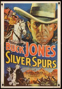 4s775 SILVER SPURS REPRO poster '70s cool montage artwork of cowboy Buck Jones!