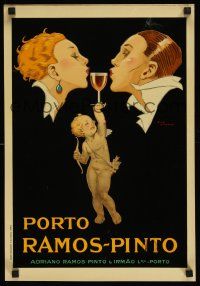 4s768 PORTO RAMOS-PINTO French 14x20 REPRO '70s great Rene Vincent ar of couple drinking wine!