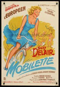 4s007 MOBILETTE stage play French 15x21 '52 cool art of pretty girl on bicycle!