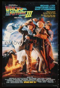 4s713 BACK TO THE FUTURE III mini poster '90 Michael Fox, Chris Lloyd, Zemeckis, Drew art!