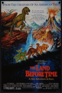 4s729 LAND BEFORE TIME mini poster '88 Steven Spielberg, George Lucas, Don Bluth, dinosaur cartoon!