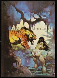 4s077 FRANK FRAZETTA art print '78 art of nearly naked woman & tiger, Escape on Venus!