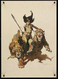 4s079 FRANK FRAZETTA art print '78 art of nearly nude woman w/saber tooth cats, Huntress!