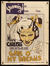 4s009 GIRL O' MY DREAMS special Canadian 18x24 '34 cool art of Mary Carlisle!