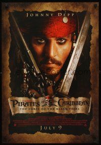 4s515 PIRATES OF THE CARIBBEAN 2-sided special 19x27 '03 Depp & Rush, Curse of the Black Pearl!