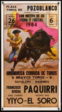 4s328 POZOBLANCO Spanish special 21x38 '84 Ballester art of bullfighter & bull in ring!