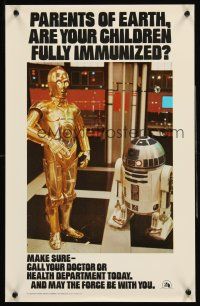 4s562 STAR WARS HEALTH DEPARTMENT POSTER special 14x22 '77 C3P0 & R2D2 check kid's immunizations!