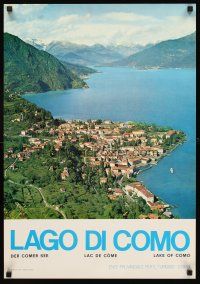 4s102 LAKE OF COMO Italian travel poster '70s great image of town & shoreline by lake!
