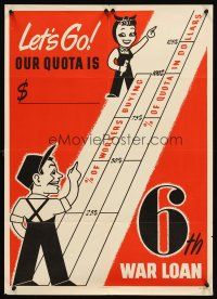 4s112 6TH WAR LOAN war poster '44 WWII, let's meet our quota Mr. & Mrs. Factory Worker!