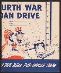 4s124 FOURTH WAR LOAN DRIVE war poster '44 WWII war bonds, cool artwork of Uncle Sam w/mallet!