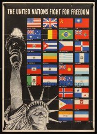 4s137 UNITED NATIONS FIGHT FOR FREEDOM war poster '42 cool art of Lady Liberty & 30 flags!